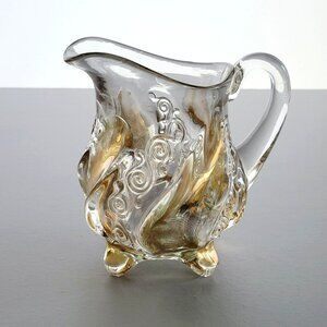 Antique EAPG Fostoria Wedding Bells Footed Creamer Clear & Gold USA c1900-03